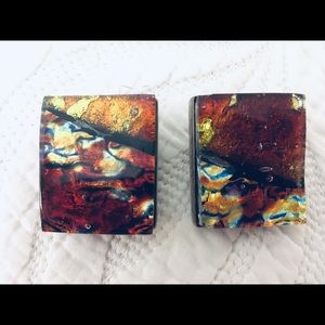 Vintage Dichroic glass silver clip on earrings